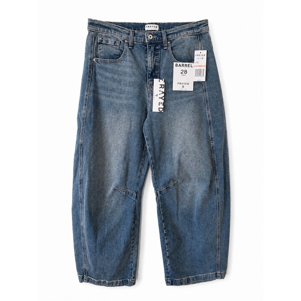 Frayed Jeans Womens Barrel Ankle Jeans Cleo Wash Medium Blue Denim Size 28